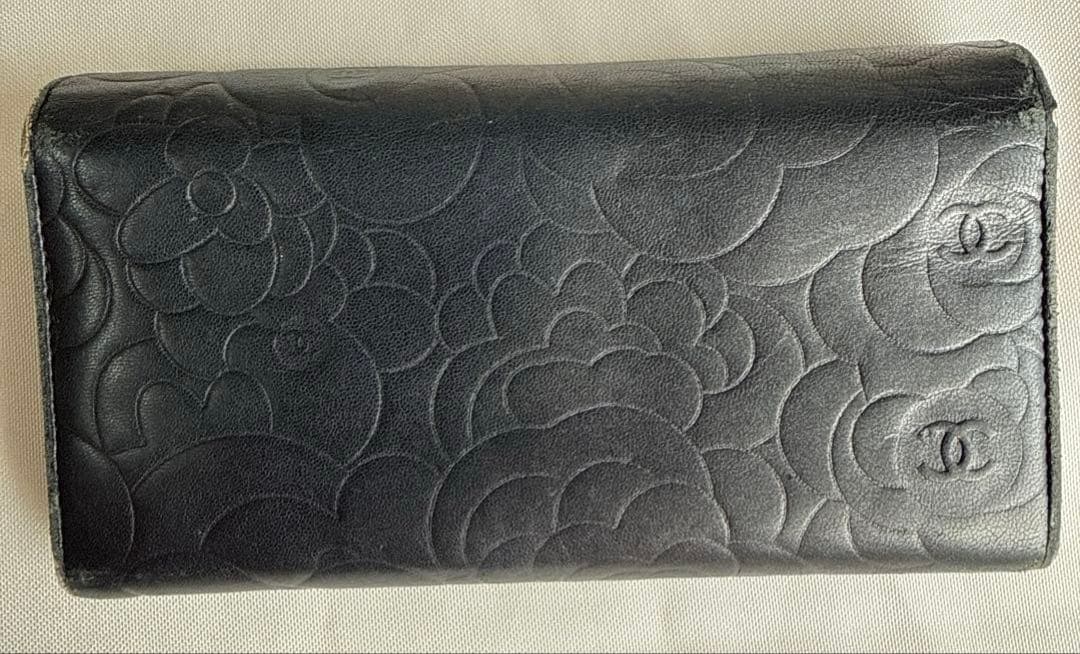 CHANEL ブラック 長財布 カメリア 箱付きココマーク