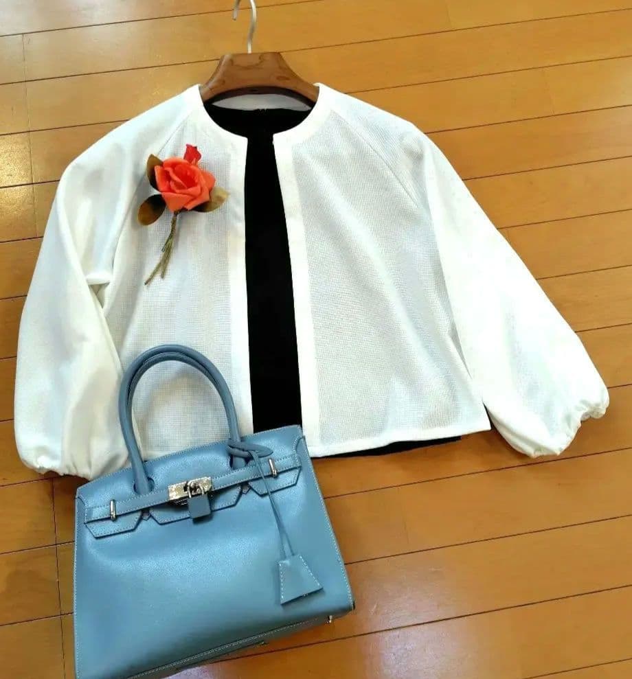 レリアン ノーカラー・バルーンスリーブジャケットコクーン11L