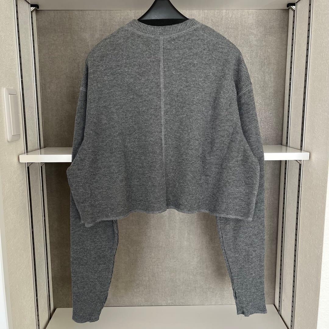 美品★anuke ワッフルヘンリートップス　グレー　長袖　カットソー　ショート丈