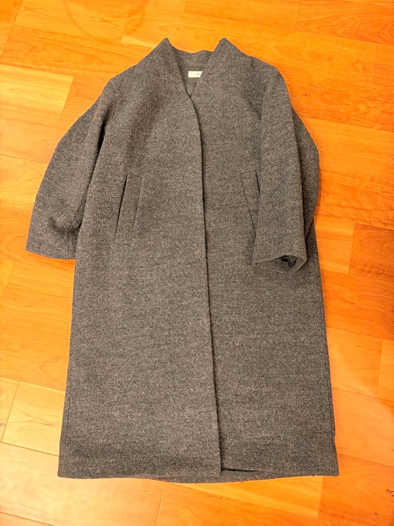 anuke Collarless Cocoon Coat グレー　38