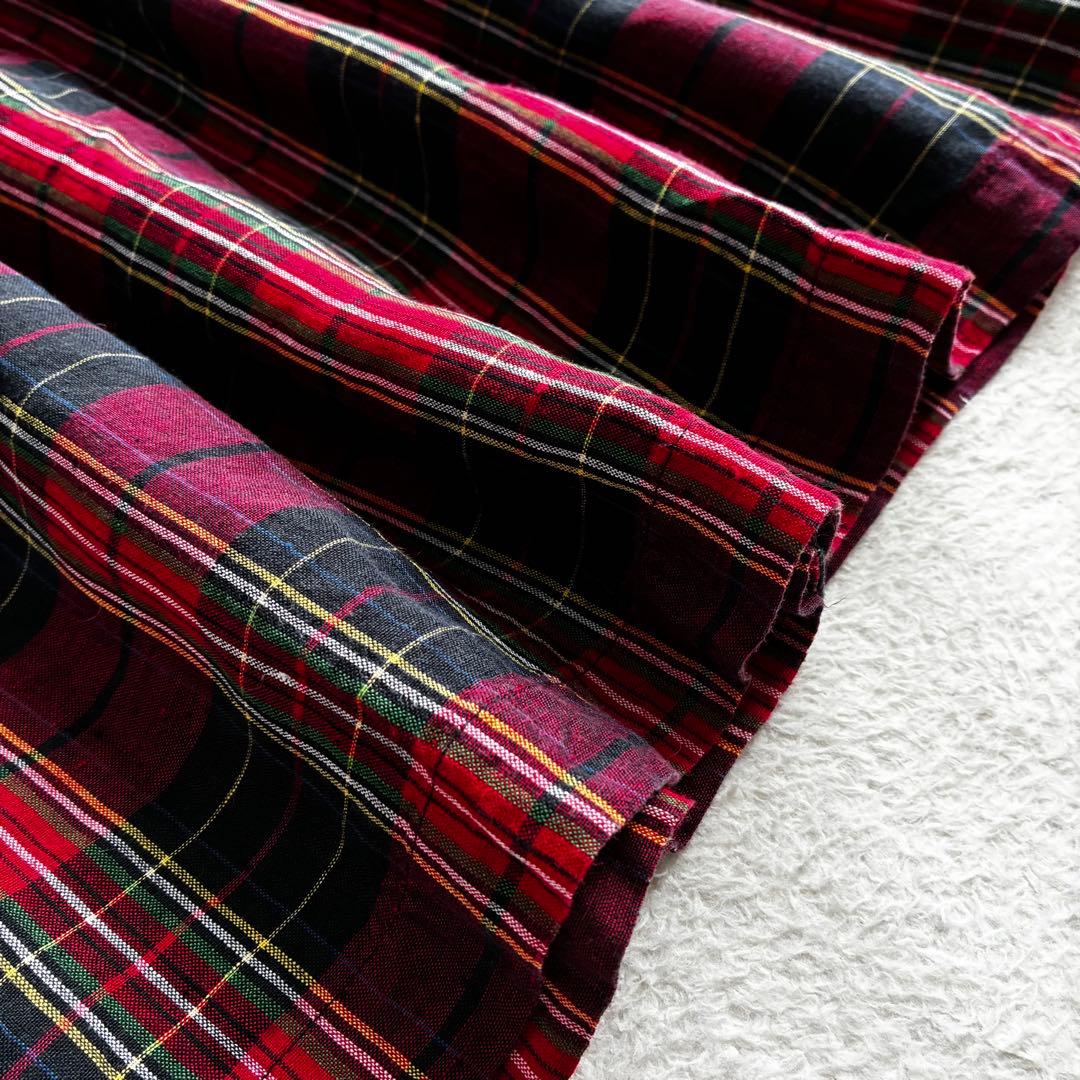 美品 アピースオブライブラリー リネン100 タータンチェック柄シャツワンピース