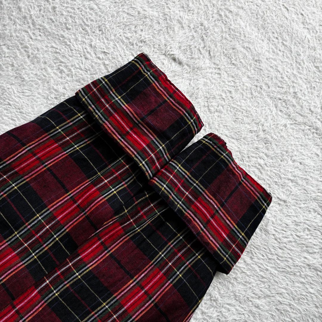 美品 アピースオブライブラリー リネン100 タータンチェック柄シャツワンピース