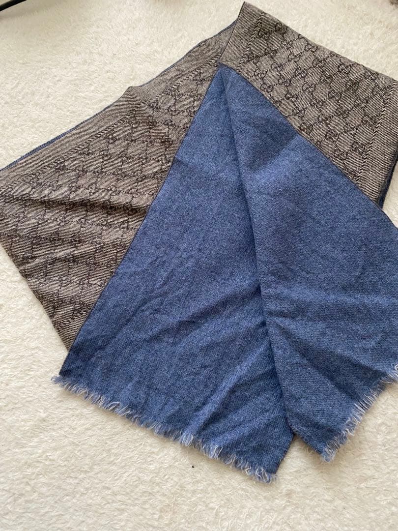 Gucci GGパターン マフラー グレー/ダークブルー