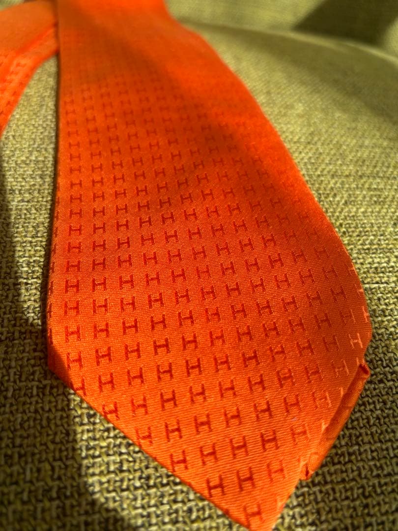 (未使用品)エルメス　ネクタイ　ファソネ　H柄　H織　ソリッド　オレンジ
