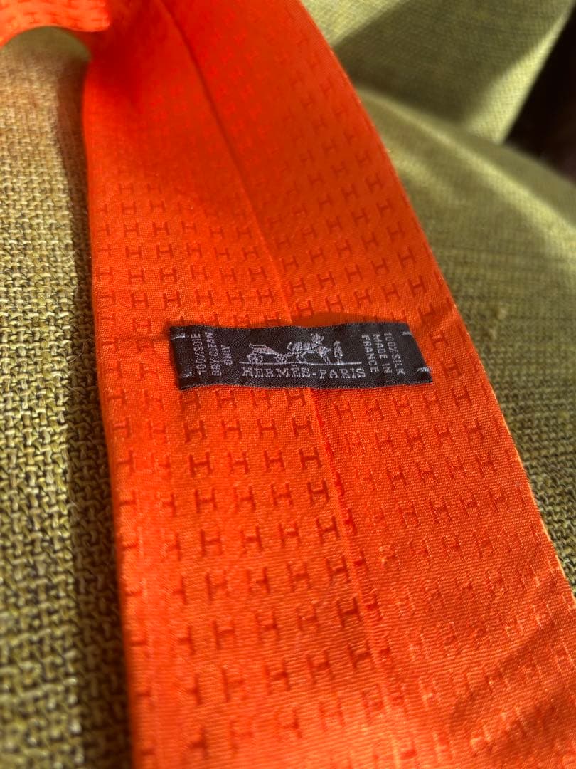 (未使用品)エルメス　ネクタイ　ファソネ　H柄　H織　ソリッド　オレンジ