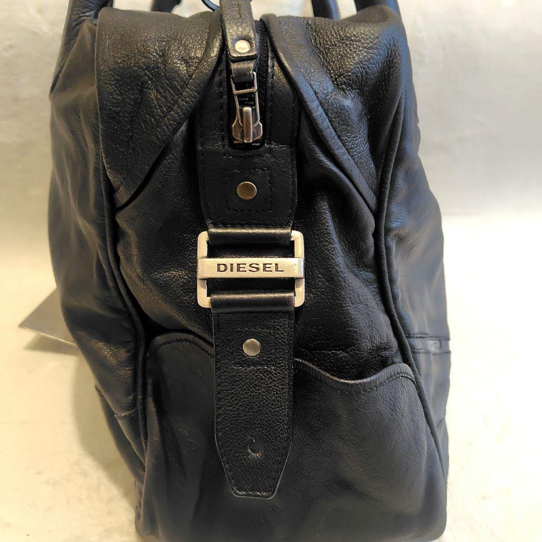 Y2K DIESEL メタルロゴ　レザー　ボストンバッグ　大容量　黒