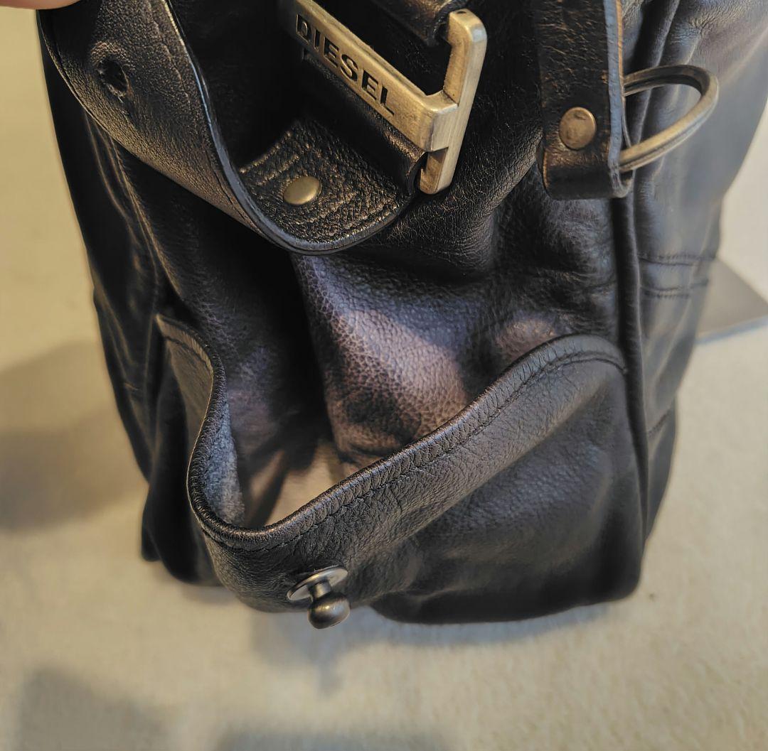 Y2K DIESEL メタルロゴ　レザー　ボストンバッグ　大容量　黒