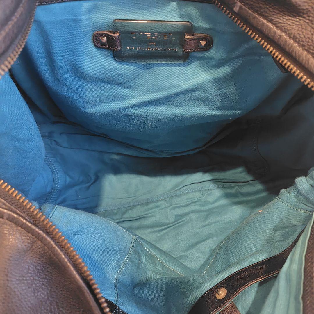 Y2K DIESEL メタルロゴ　レザー　ボストンバッグ　大容量　黒