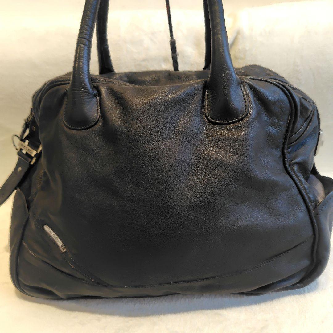 Y2K DIESEL メタルロゴ　レザー　ボストンバッグ　大容量　黒