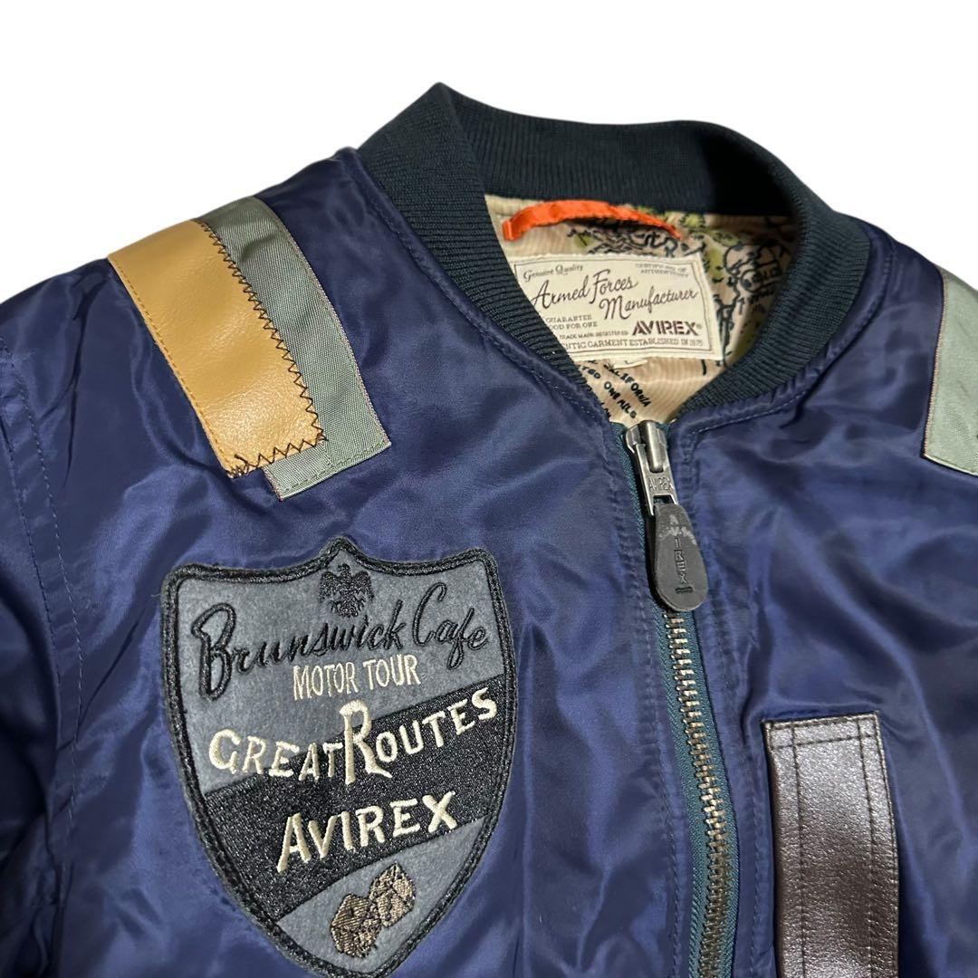 アヴィレックス　MA-1 ワッペン　裏地総柄　フライトジャケット　ネイビー　L