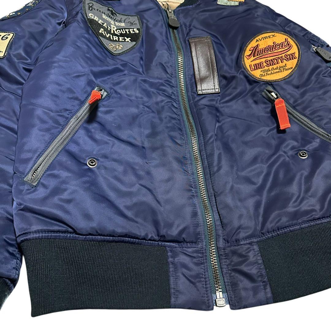アヴィレックス　MA-1 ワッペン　裏地総柄　フライトジャケット　ネイビー　L