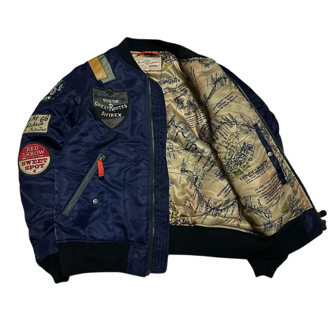 アヴィレックス　MA-1 ワッペン　裏地総柄　フライトジャケット　ネイビー　L
