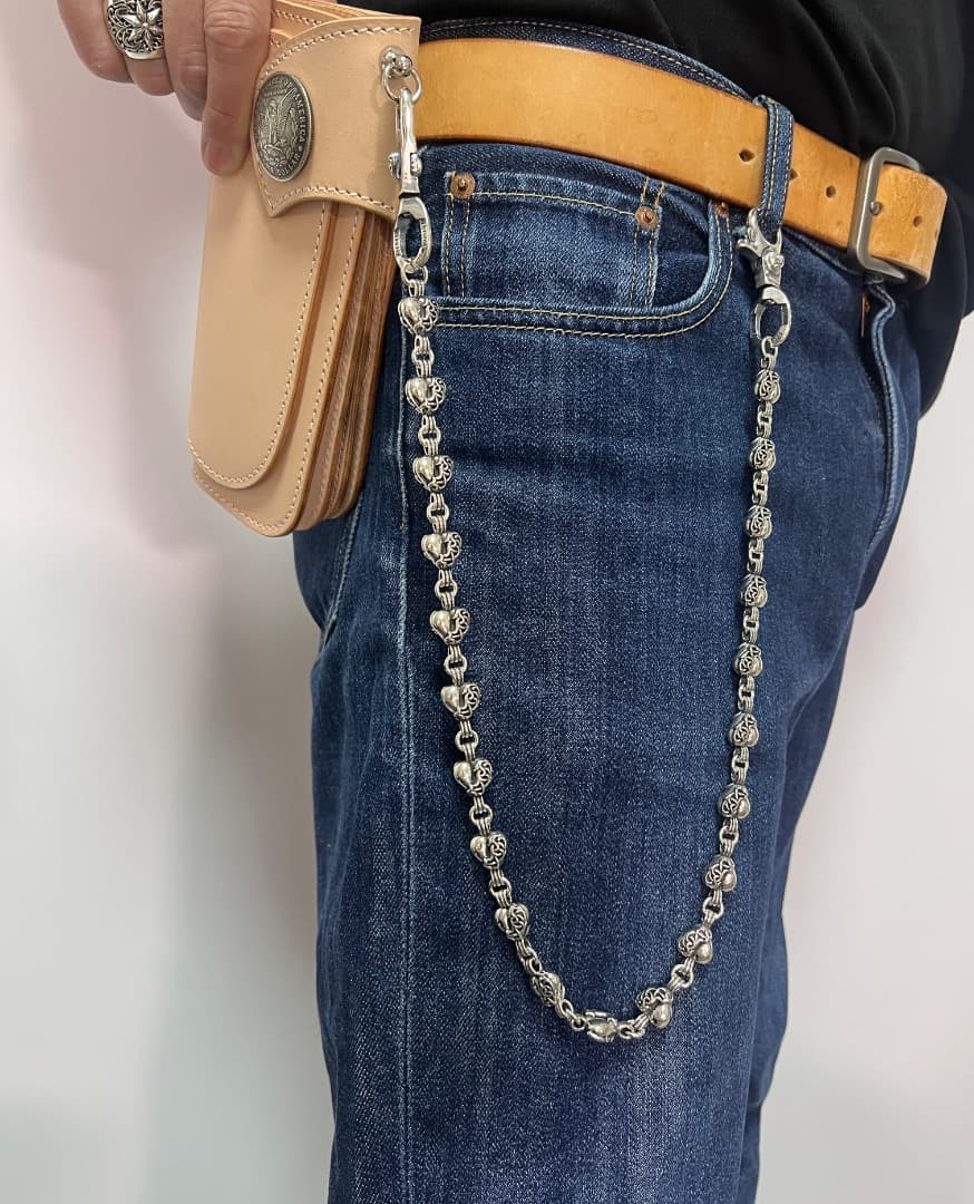 バイカー必須　ウォレット用ハート型　シルバーチェーン　TYPE3　QBKB001