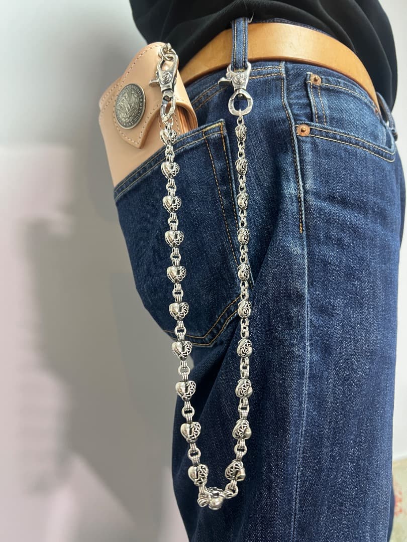 バイカー必須　ウォレット用ハート型　シルバーチェーン　TYPE3　QBKB001