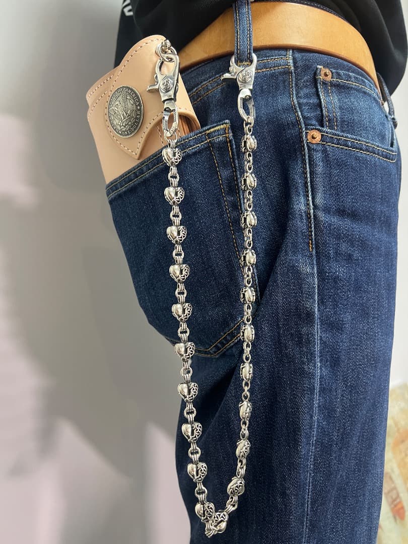 バイカー必須　ウォレット用ハート型　シルバーチェーン　TYPE3　QBKB001