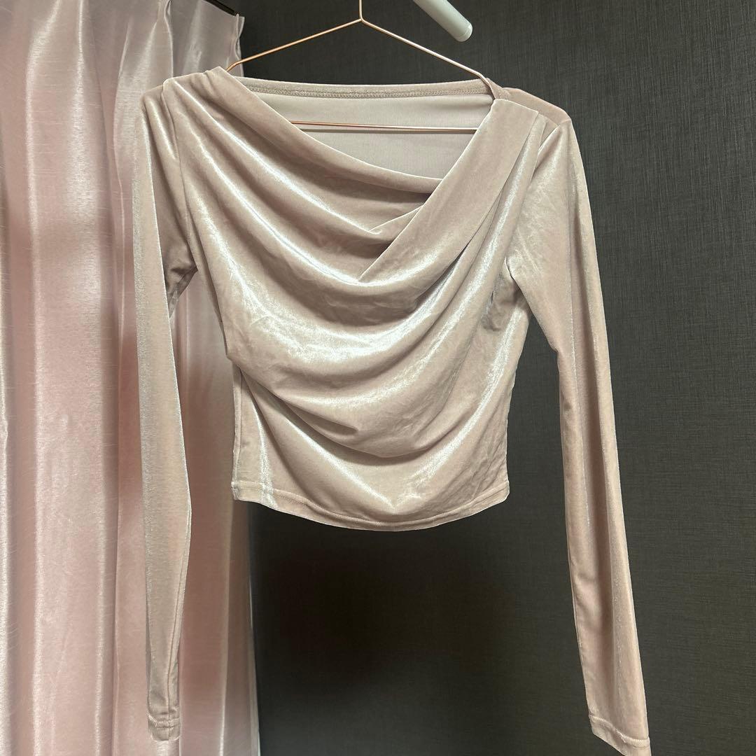 YILON Drape tie blouseベロアベージュ ブラウス トップス