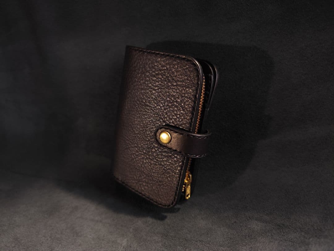 ミント　牛革ショートウォレット　ブラック×ゴールド