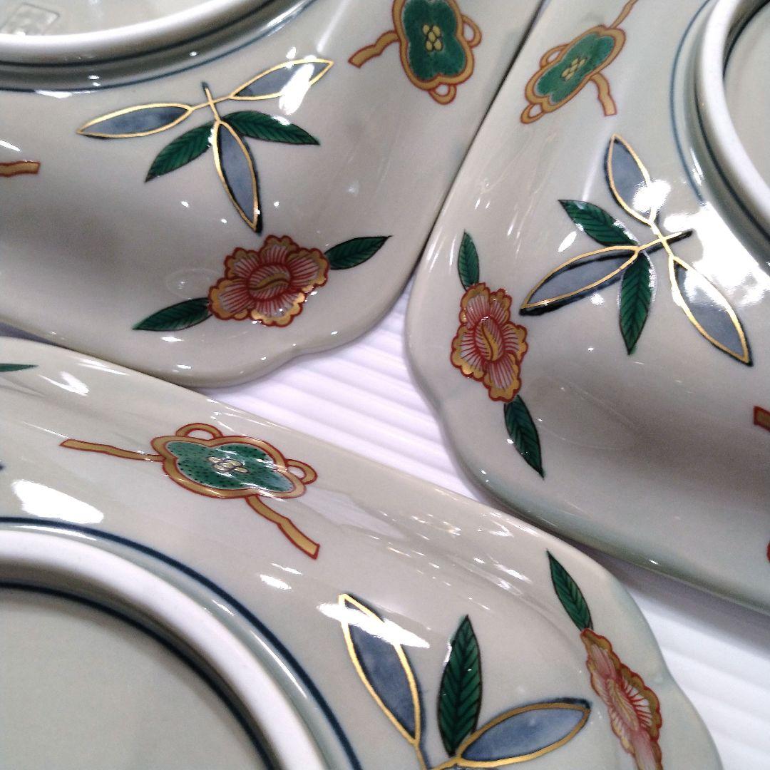 波佐見焼 林九郎窯 林九郎 古伊万里 金襴手 金彩 色絵 赤絵 間取 角皿 牡丹