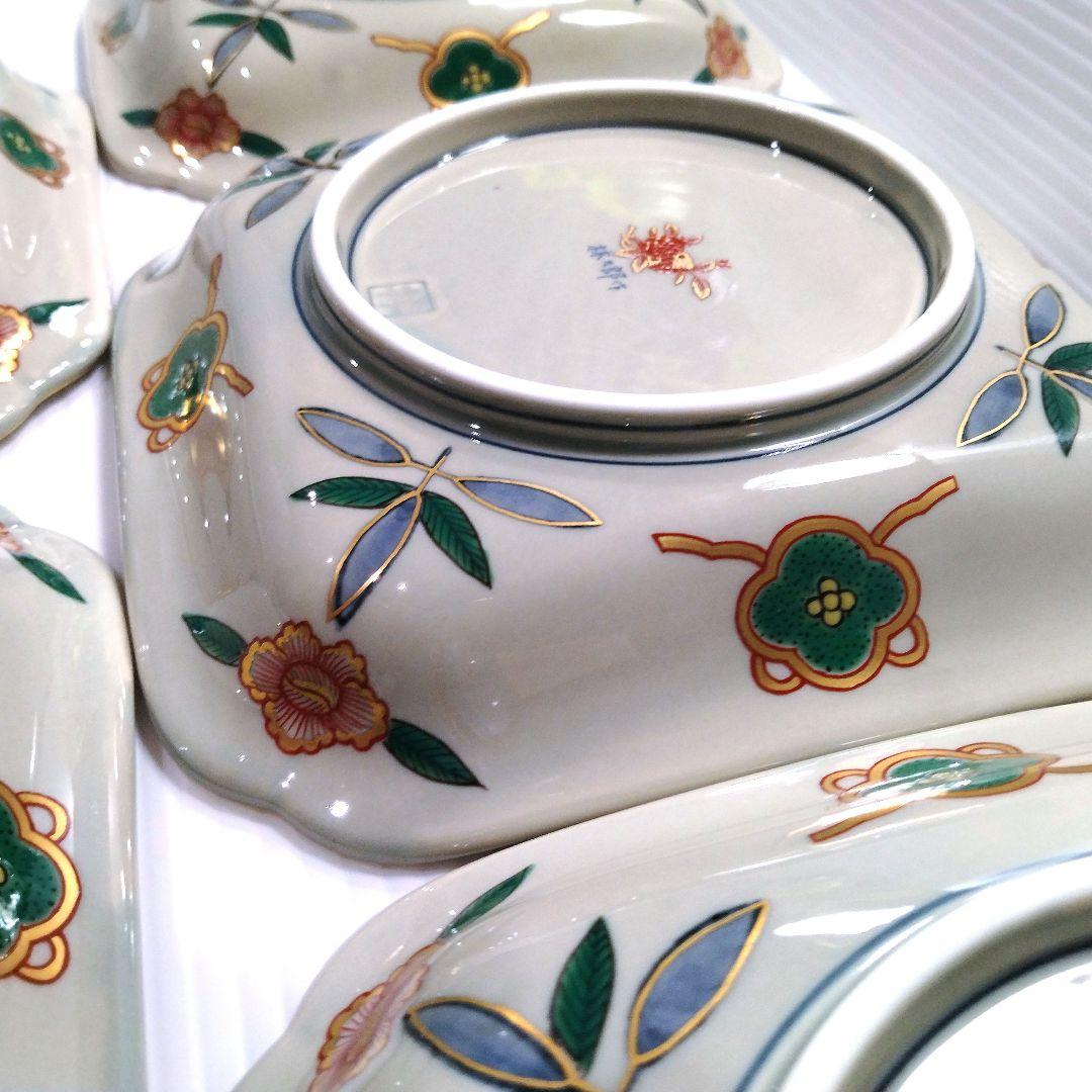 波佐見焼 林九郎窯 林九郎 古伊万里 金襴手 金彩 色絵 赤絵 間取 角皿 牡丹