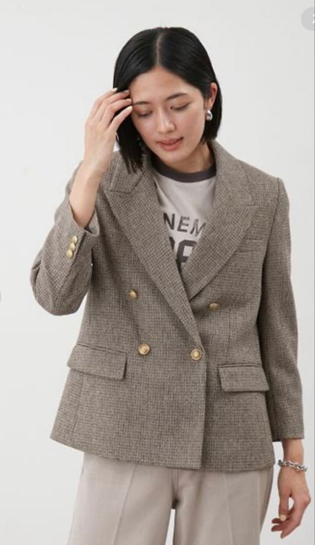 ミラ オーウェン　チェック金釦ダブルブレストブレザー　今季25年