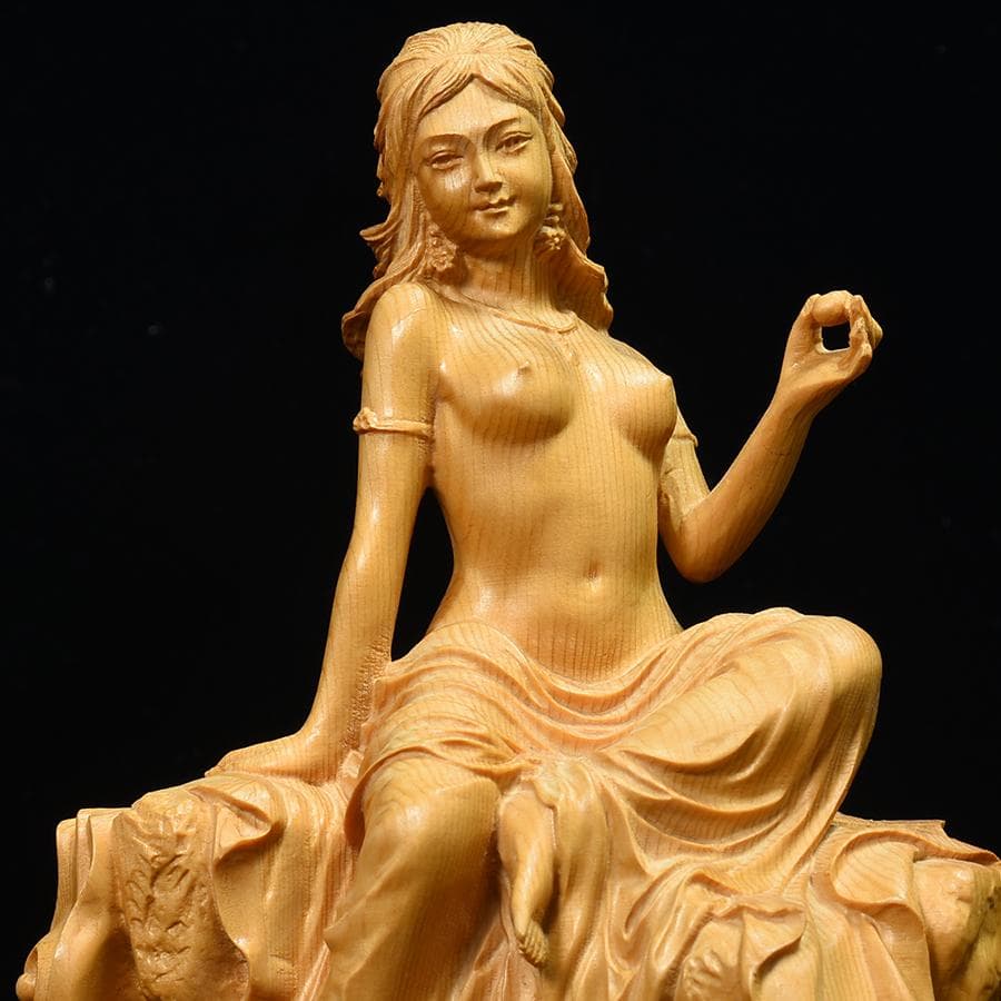 裸弁財天像　美女像　桧彫刻　高さ23cm