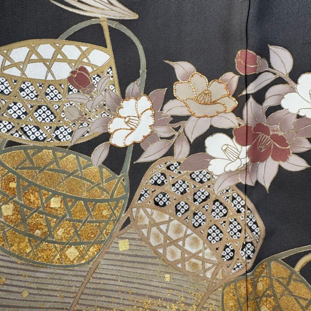 超美品　正絹　袷　現代　広襟　色留袖　着物　 164裄64 グレー　一紋　刺繍