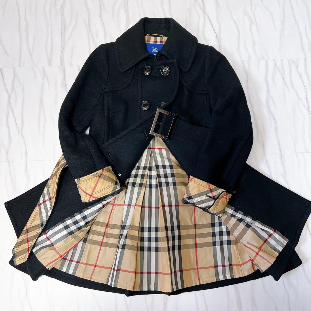 バーバリーブルーレーベル コート ダブル アンゴラ ベルト ノバチェック 38