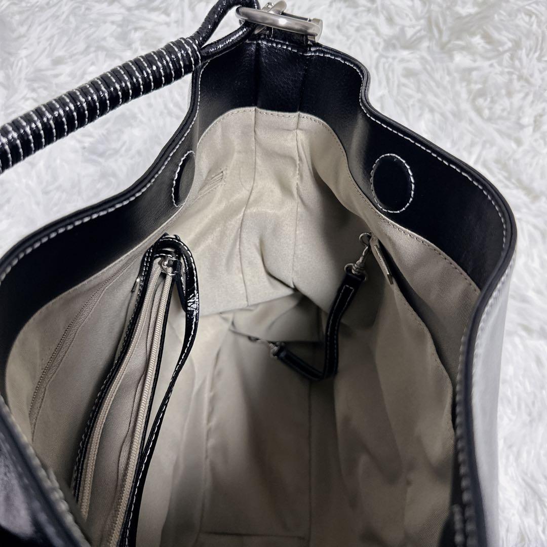 HAMANO 濱野 ショルダーバッグ 2way ブラック 黒 エナメル A4