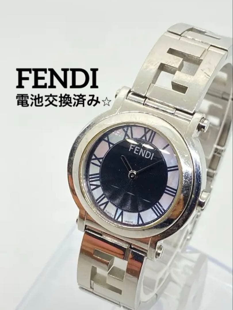 【保付・新品電池】フェンディ 6100L クアドロ ラウンド クォーツ シェル