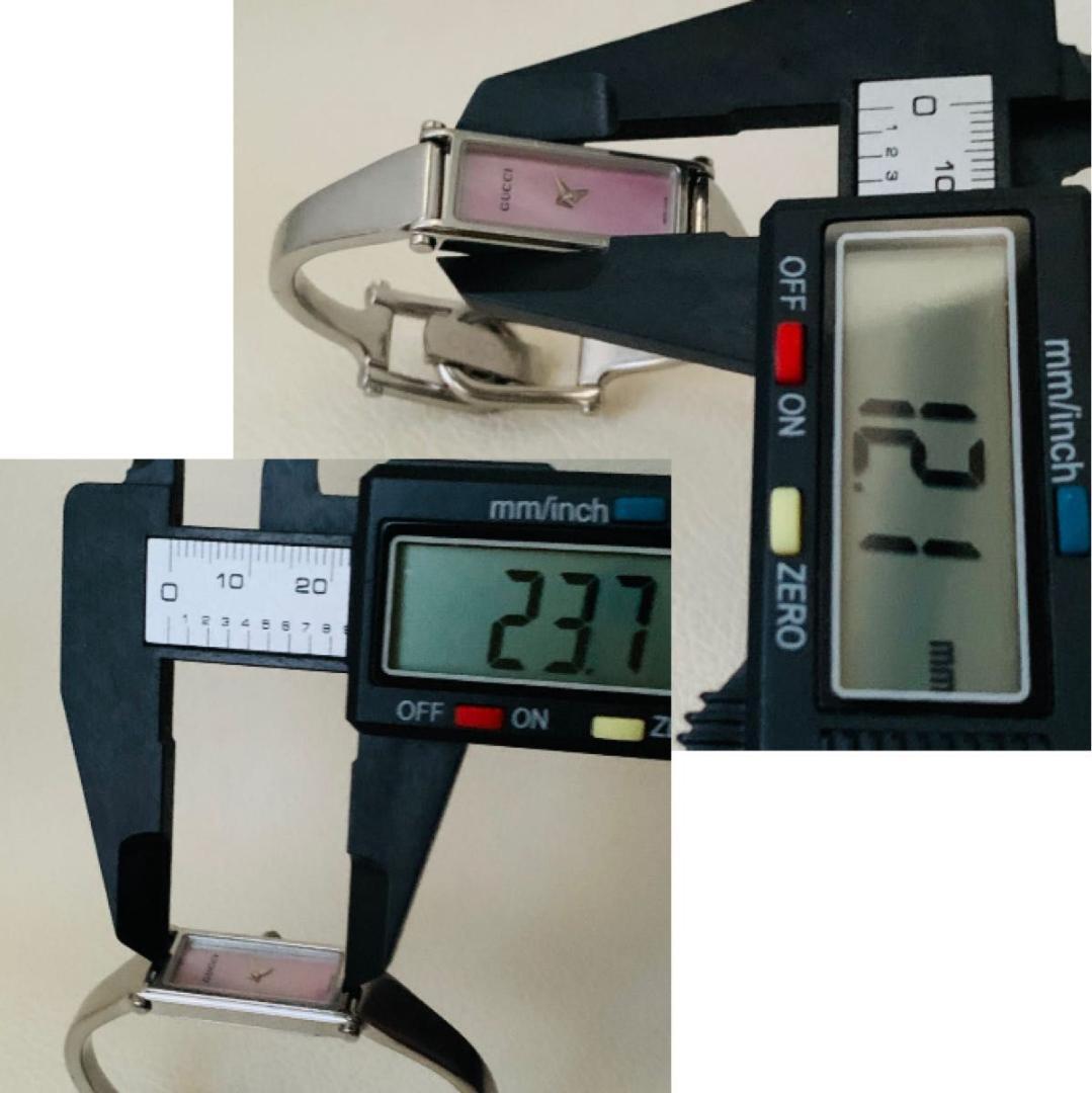 稼働品 グッチ 時計 バングル 1500L ピンク シェル スクエア GUCC