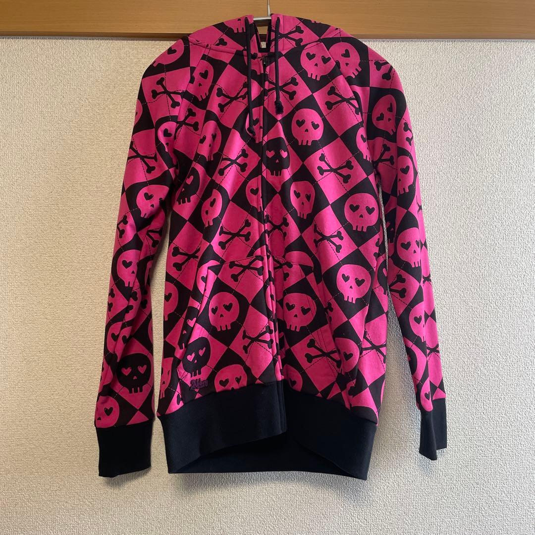 Abbey Dawn スカル総柄 ジップパーカー ピンク×ブラック M 新品