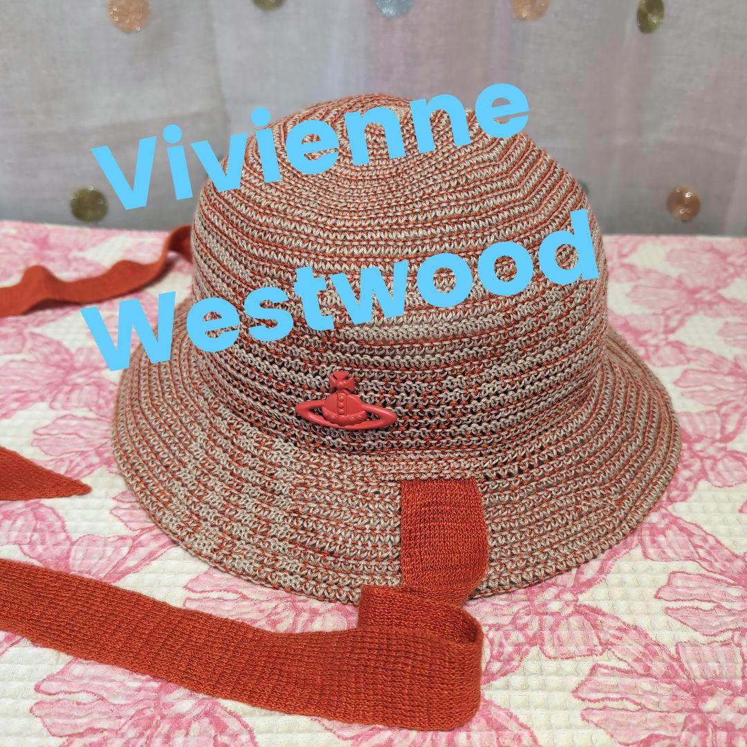 ヴィヴィアン・ウエストウッド オレンジとベージュのリネン帽子