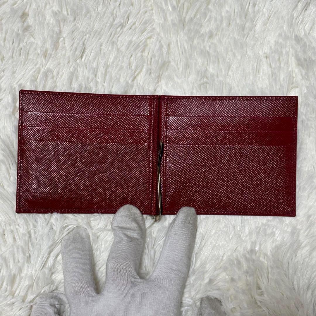 未使用⭐️プラダ　2M1077 サフィアーノ　マネークリップ　ロゴ金具　ルビーノ