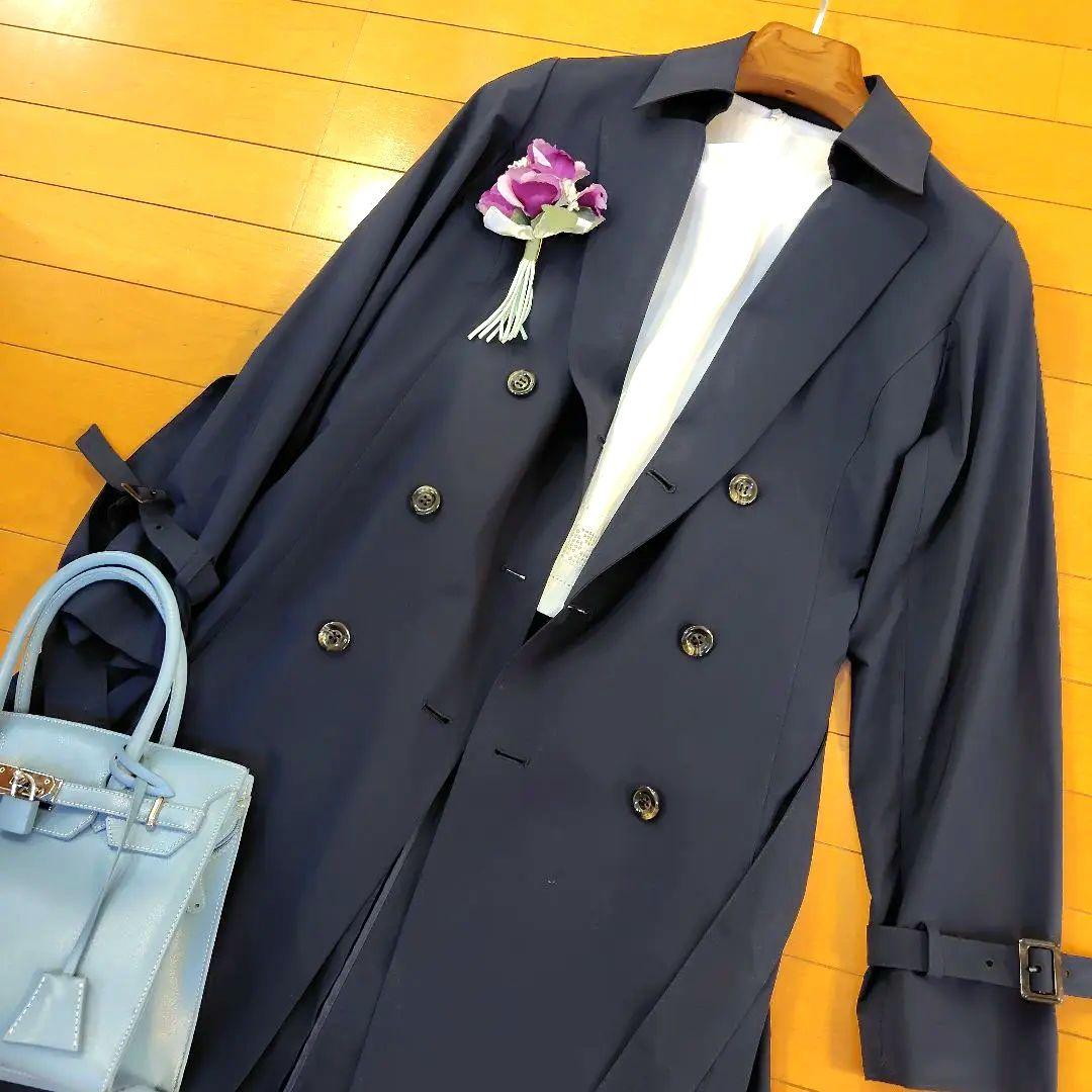 レリアン 可憐プリーツ近年モデル濃紺ネイビー トレンチコート 11L