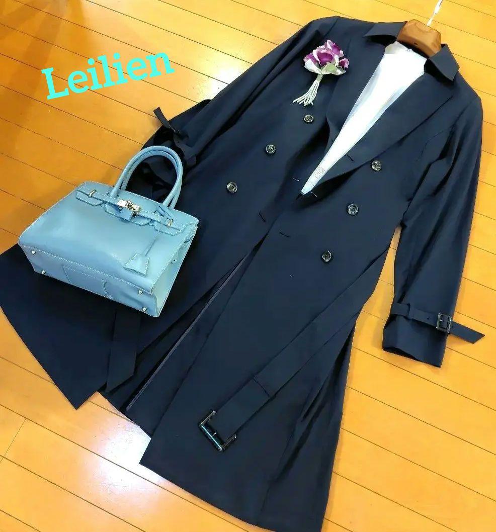 レリアン 可憐プリーツ近年モデル濃紺ネイビー トレンチコート 11L