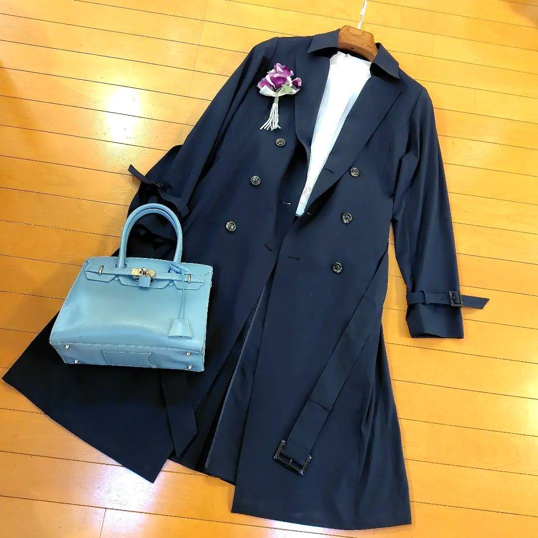 レリアン 可憐プリーツ近年モデル濃紺ネイビー トレンチコート 11L