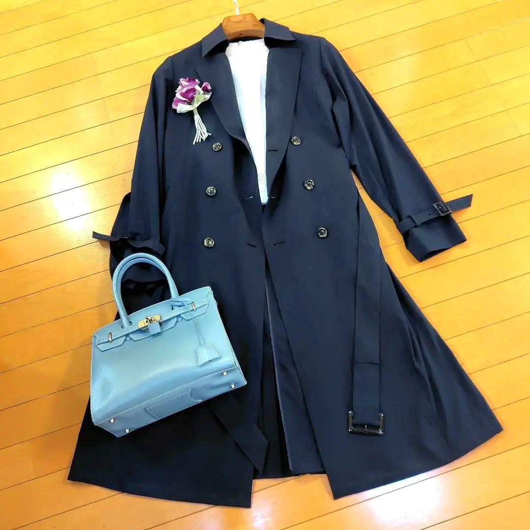 レリアン 可憐プリーツ近年モデル濃紺ネイビー トレンチコート 11L