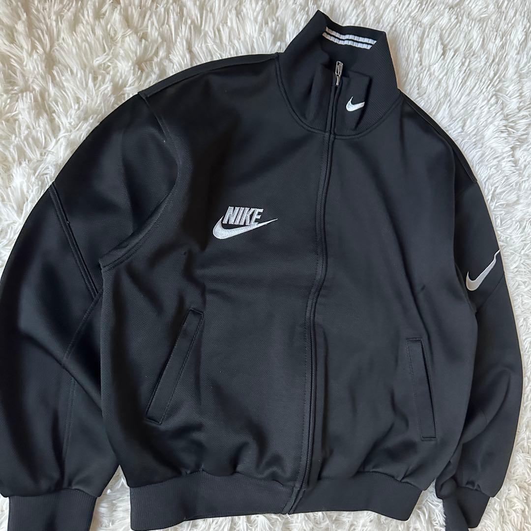 希少 NIKE トラックジャケット 銀タグ 刺繍ロゴ 90s ブラック XL