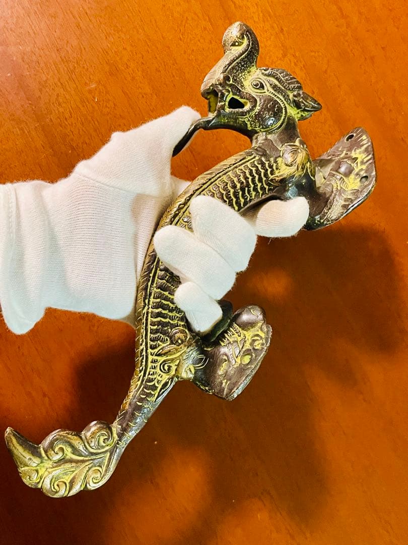 新品 送料無料 古色 アンティーク ドアハンドル ナーガ 龍神⑥約26㎝ 真鍮