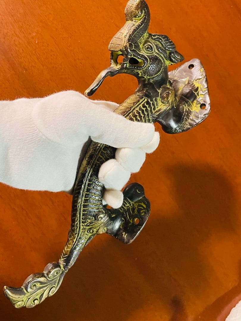 新品 送料無料 古色 アンティーク ドアハンドル ナーガ 龍神⑥約26㎝ 真鍮