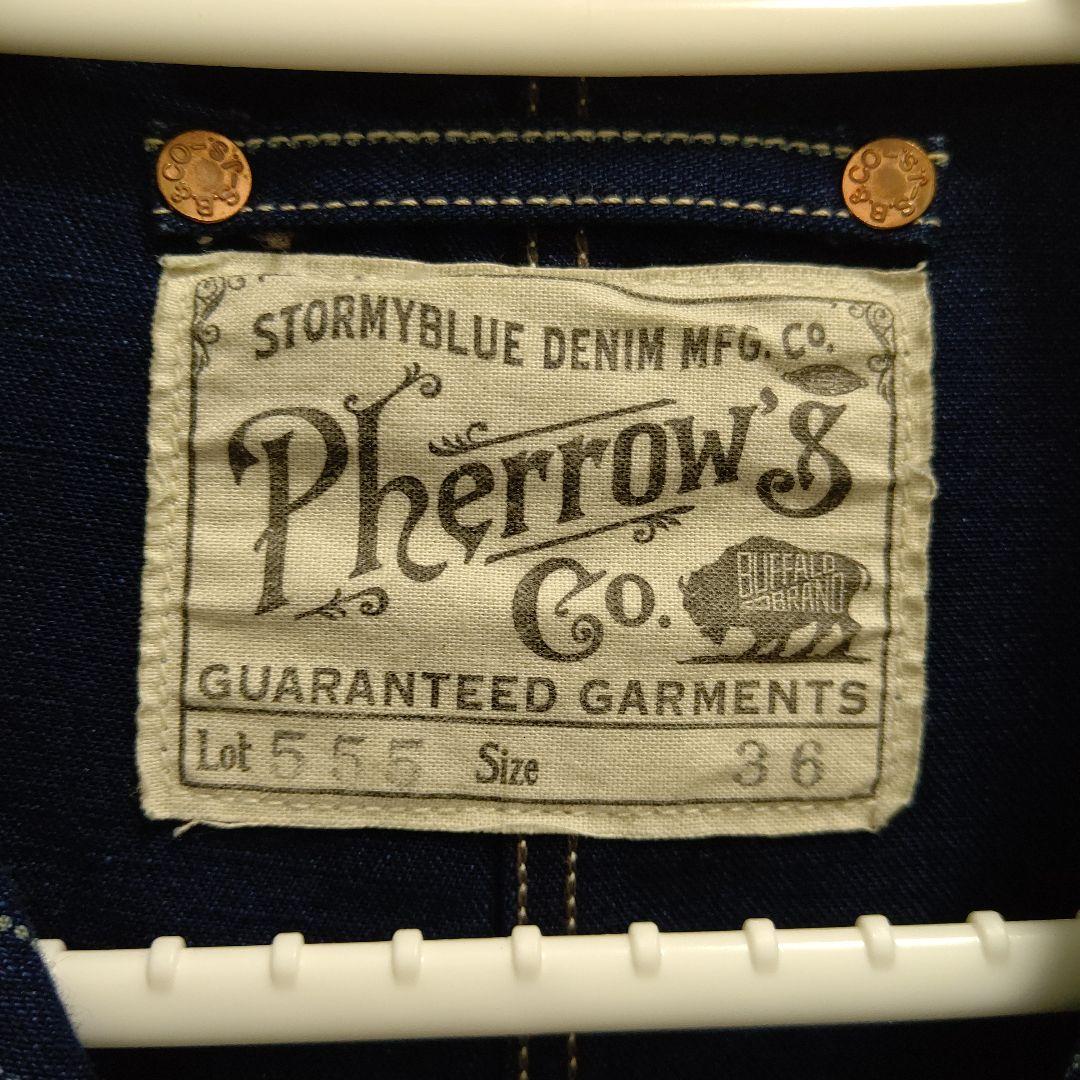 Pherrow's ネイビー ストライプ デニム カバーオール