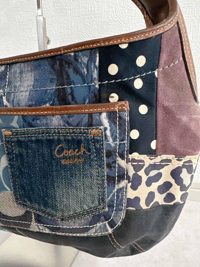 COACH コーチ パッチワーク デニム ワンショルダーバッグ シグネチャー 大