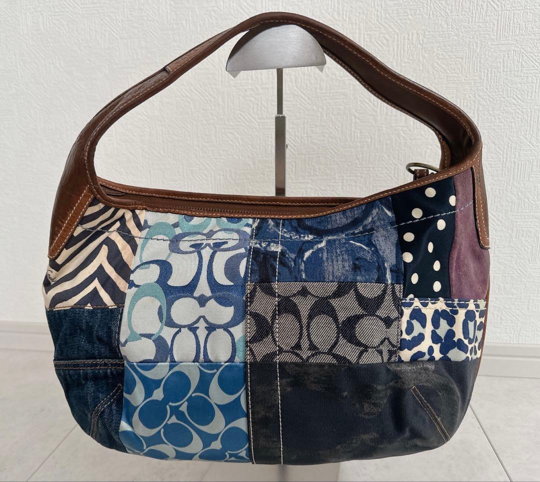 COACH コーチ パッチワーク デニム ワンショルダーバッグ シグネチャー 大