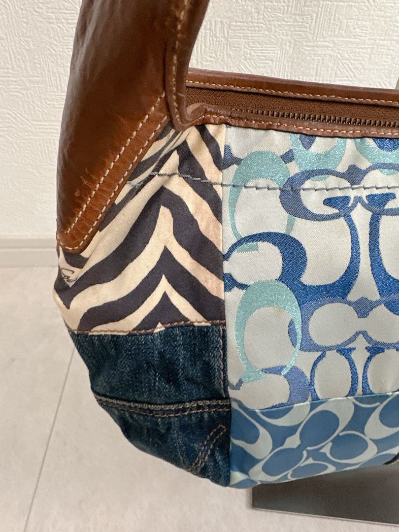 COACH コーチ パッチワーク デニム ワンショルダーバッグ シグネチャー 大