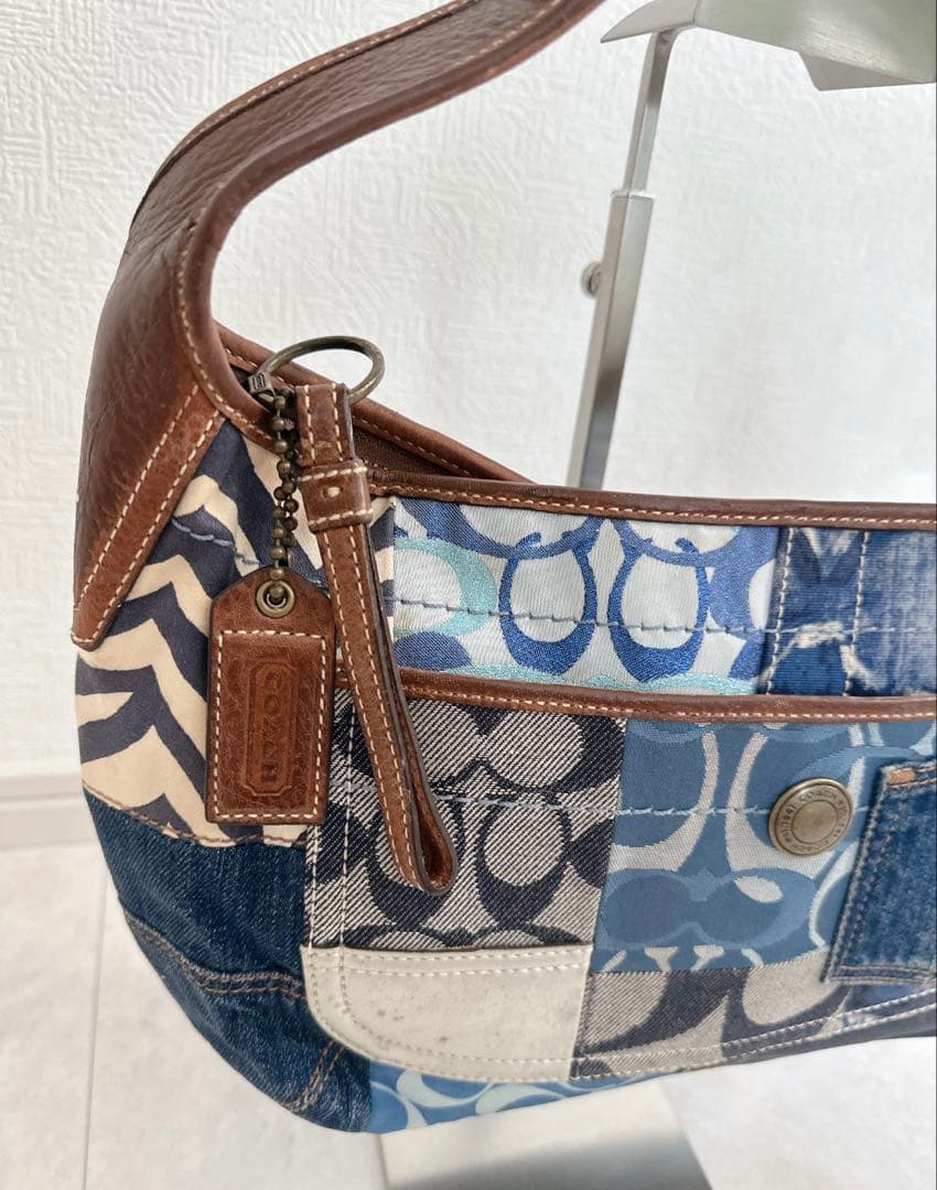 COACH コーチ パッチワーク デニム ワンショルダーバッグ シグネチャー 大