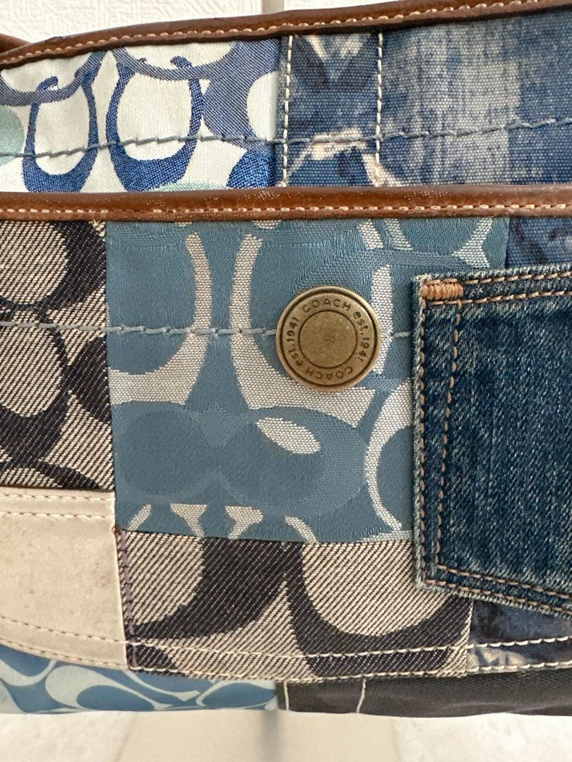COACH コーチ パッチワーク デニム ワンショルダーバッグ シグネチャー 大