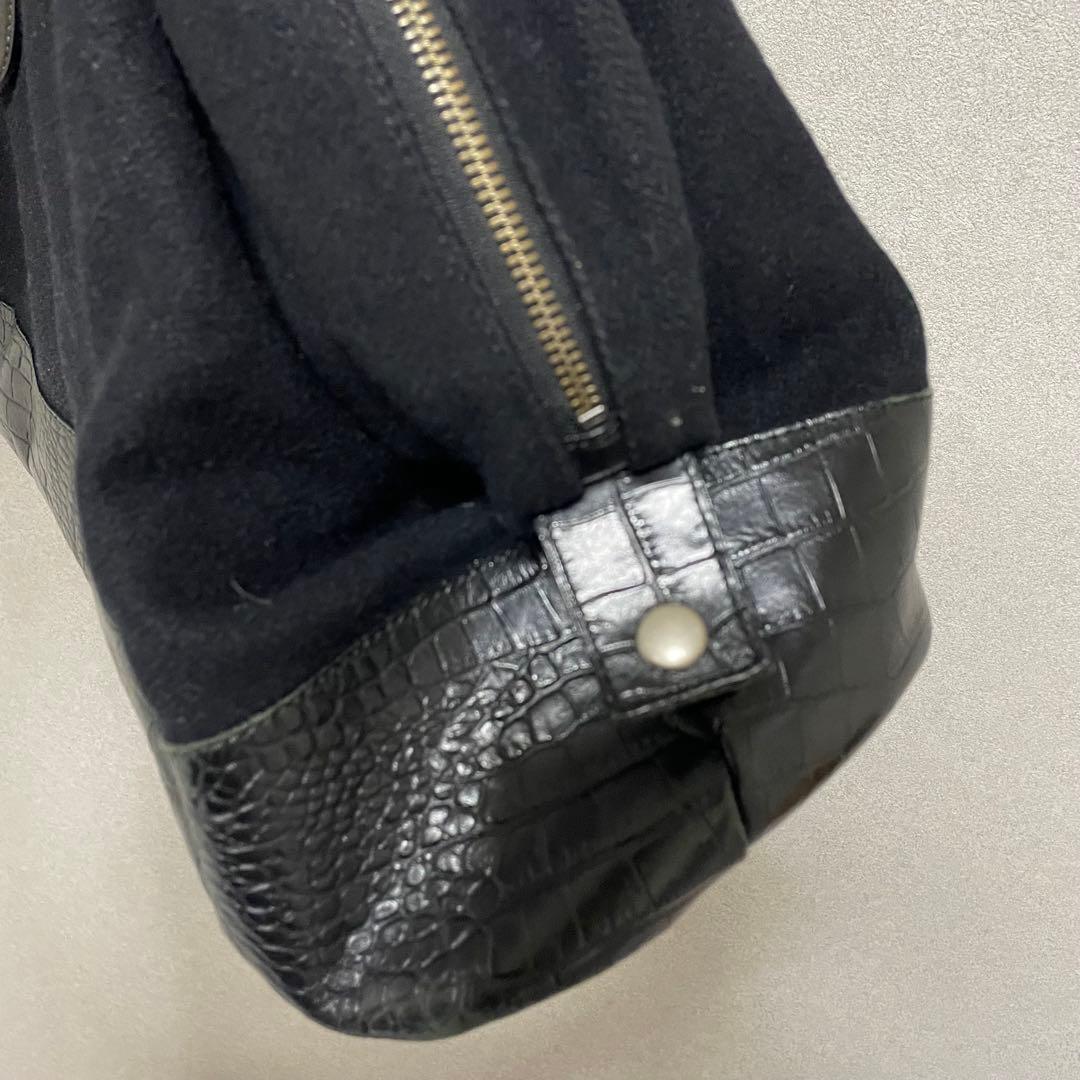 ミハラヤスヒロ　ボストン　バッグ　ハンドバッグ　ブラック　レザー　クロコ　異素材