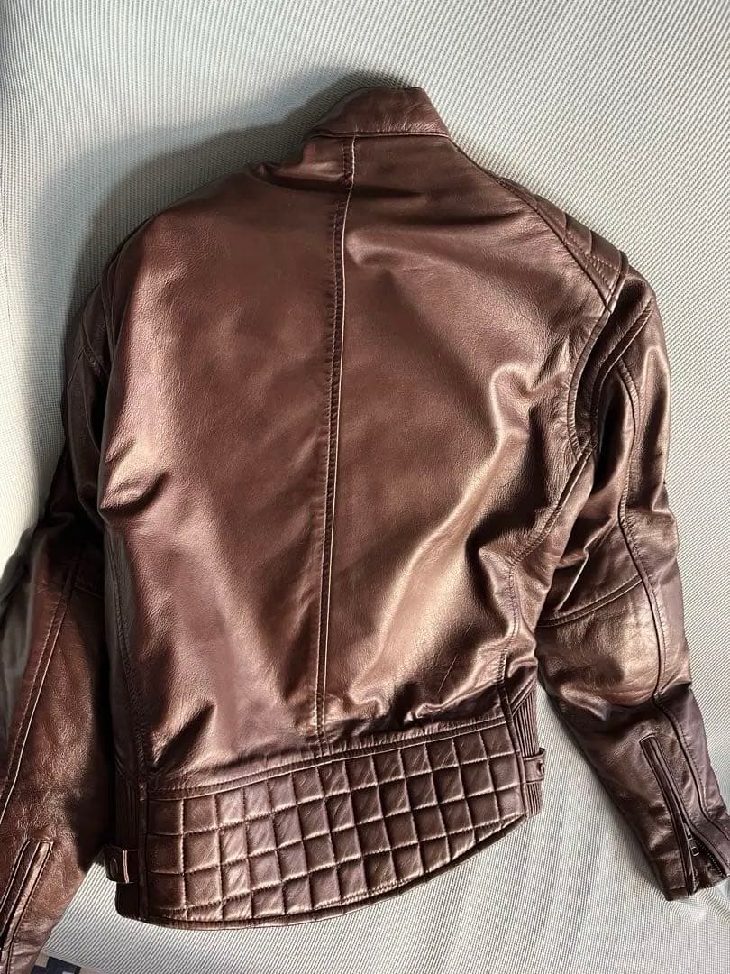 値下げバイクウェア　ダークブラウン レザージャケット パッチ付き