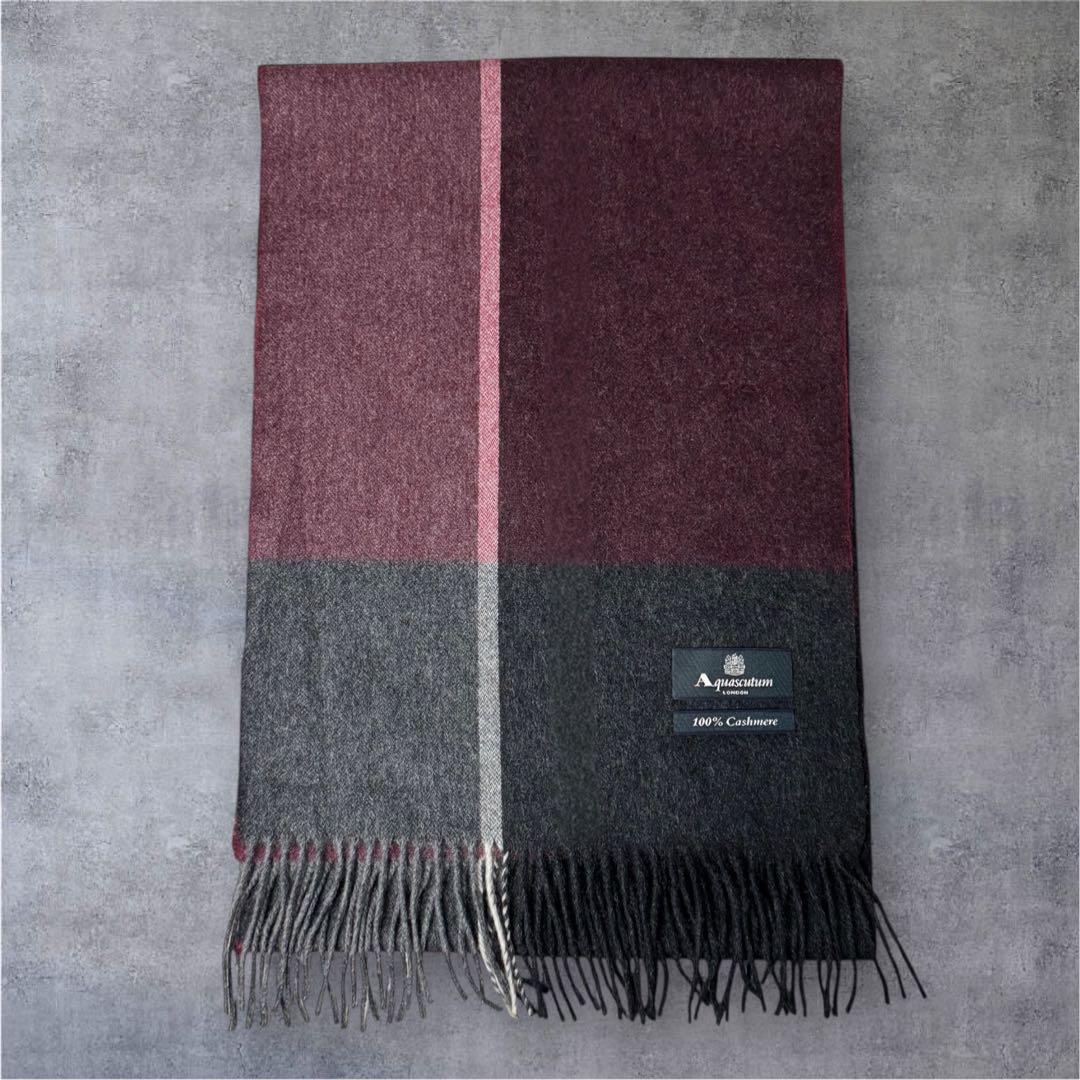 新品 Aquascutum カシミア 100% マフラー ストール チェック