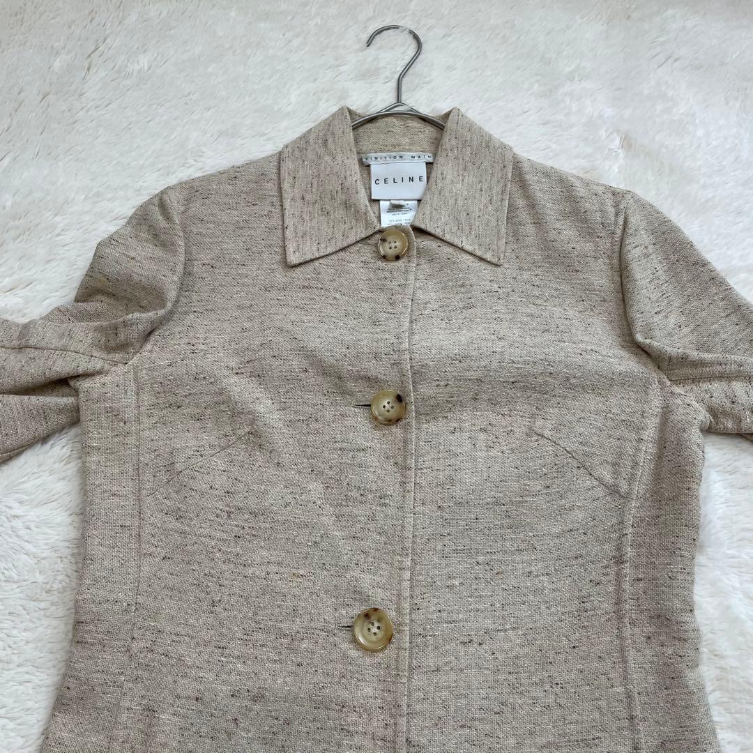 CELINE セリーヌ　ロングリバーコート　薄手　シルク　ウール　ツイード　３６